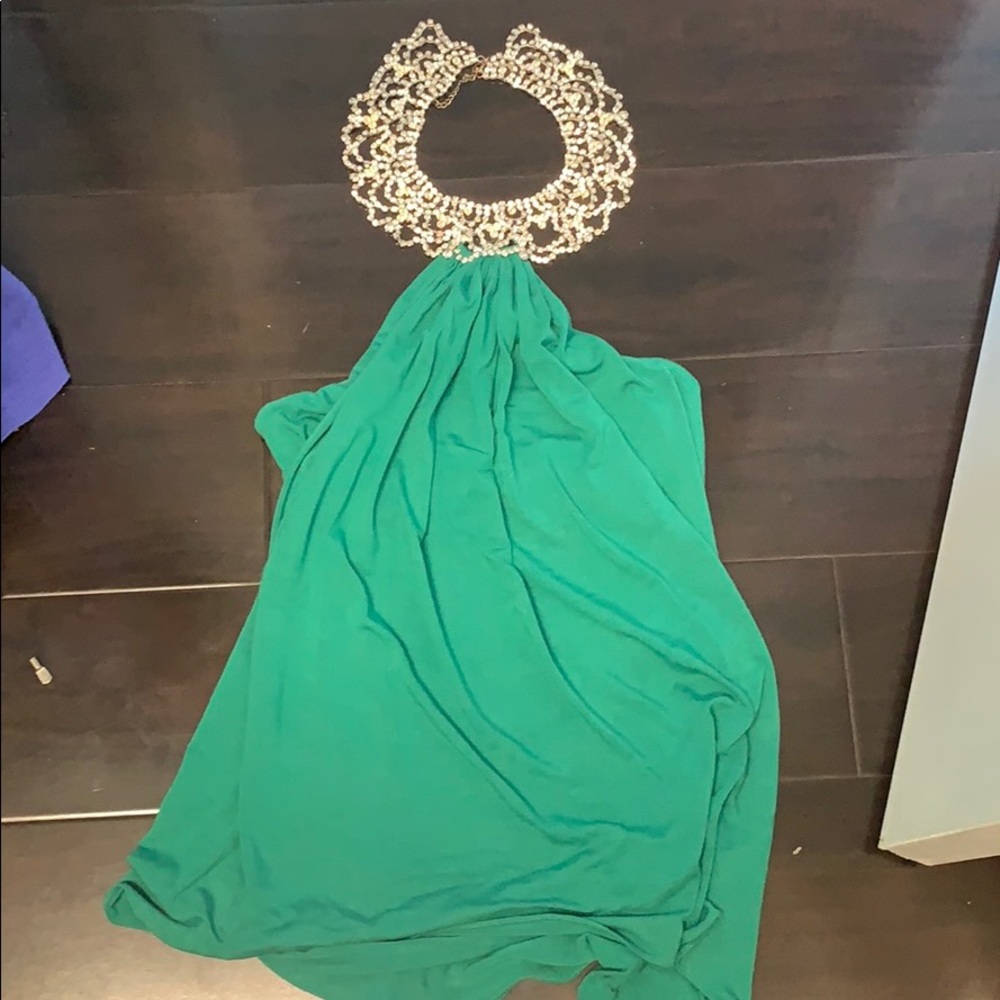Sky Green Halter Crystal Rhinetone necklace XS top